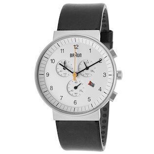 Classic blank rustfri stål quartz med chronograph Herre ur fra Braun, BN0035WHBKG